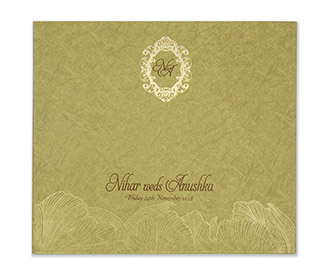 Marble print olive green hindu wedding invitation