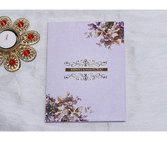 Mauve colour floral Indian wedding invitation