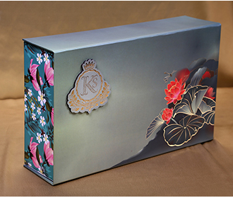 Midnight floral wedding box invitation with slots for sweets & favours
