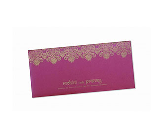 Modern Wedding Invitation in Pink with Embossed Motifs in Golden