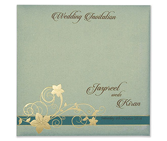 Modern floral Indian wedding card in mint green colour