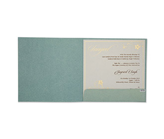 Modern floral Indian wedding card in mint green colour