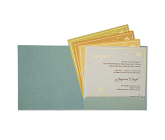 Modern floral Indian wedding card in mint green colour