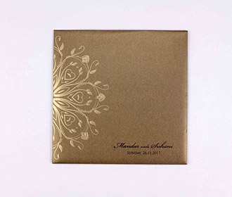 Modern indian wedding invite in golden floral design