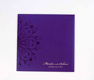 Modern indian wedding invite in purple floral design