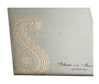 Modern MultiFaith Wedding Card in Maroon with Paisley Design