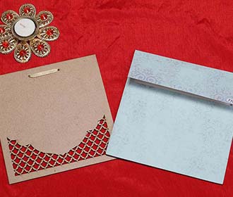 Mughal Royal Indian Wedding Card in Light Blue Carboard