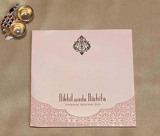 Mughal Style Indian Wedding Card in Peach Colour