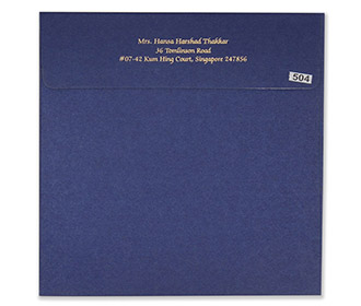 Multfaith Indian wedding card in royal blue & embossed floral motifs