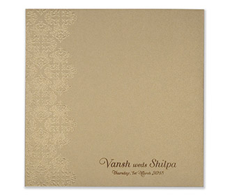 Multfaith Indian wedding card in Simmering brown & embossed floral motifs