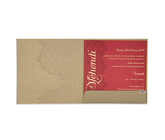 Multfaith Indian wedding card in Simmering brown & embossed floral motifs