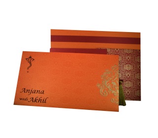 Multifaith Designer Wedding Card in Red & Orange with Motifs