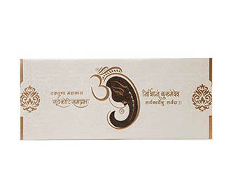 Multi-Faith Indian Wedding Card in Pearl White with Om & Ganesha