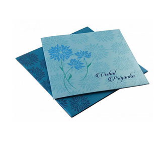 Multi Faith Wedding Invitation in Blue with Flower Designs