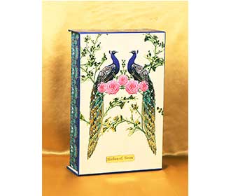 Multicolor designer peacock theme box invite with sweet jars
