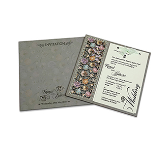 Multicolour floral wedding invitation card in laser cut design