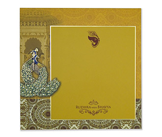 Multicolour peacock themed hindu wedding invitation