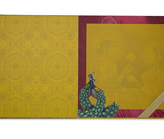 Multicolour peacock themed hindu wedding invitation