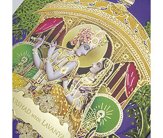 Multicolour Radha Krishna wedding invitation