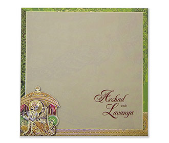 Multicolour Radha Krishna wedding invitation
