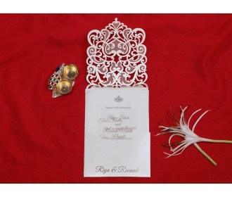 Multifaith cream colored laser cut wedding invite