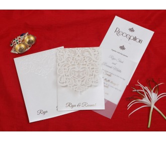 Multifaith cream colored laser cut wedding invite