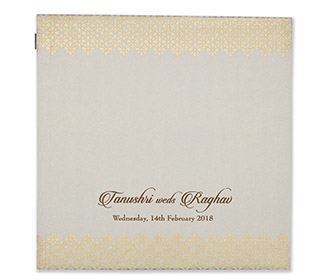 Multifaith designer wedding card in powder blue and golden colour