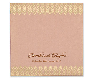 Multifaith designer wedding card in pink and golden colour