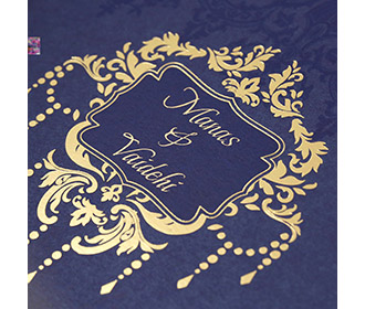 Multifaith designer wedding card in royal blue colour