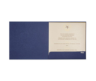 Multifaith designer wedding card in royal blue colour
