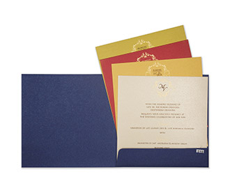 Multifaith designer wedding card in royal blue colour