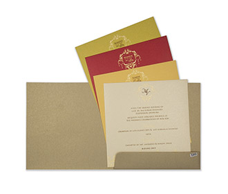 Multifaith designer wedding card in shiny light brown colour