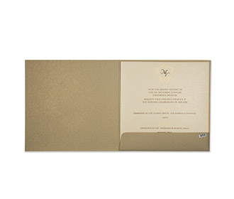 Multifaith designer wedding card in shiny light brown colour