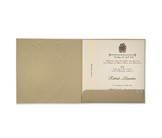 Hindu floral wedding invitation card in shades of golden