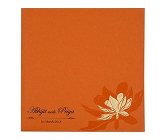 Multifaith Indian floral wedding invitation in orange colour