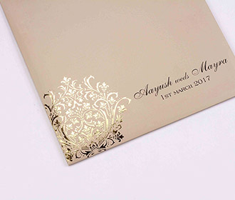 Multifaith Indian marriage card in light brown & golden