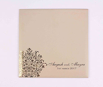 Multifaith Indian marriage card in light brown & golden