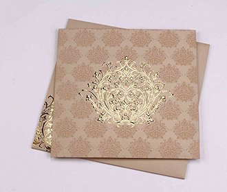 Multifaith Indian marriage card in light brown & golden