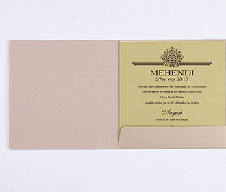 Multifaith Indian marriage card in light brown & golden