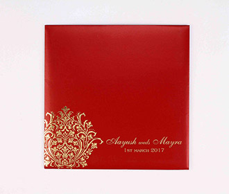 Multifaith Indian marriage card in maroon and golden