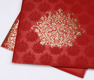 Multifaith Indian marriage card in maroon and golden