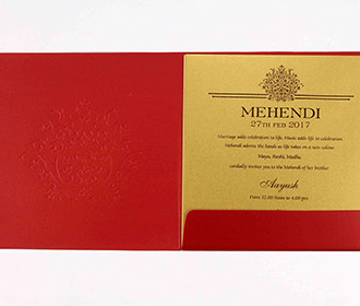 Multifaith Indian marriage card in maroon and golden