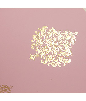 Multifaith indian wedding card in blush pink in portrait style