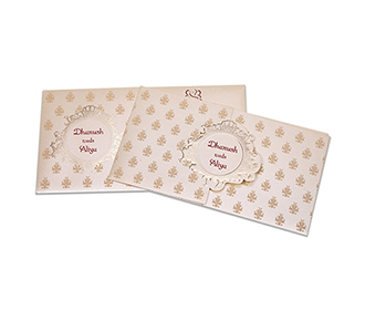 Multifaith Indian wedding card in cream colour with gate fold