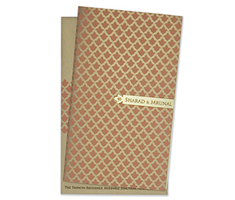 Multifaith Indian wedding card in light brown and rose blush color - 