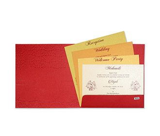 Multifaith indian wedding card with embossed motifs