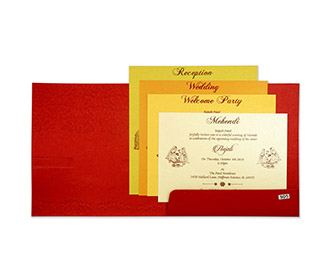 Multifaith indian wedding card with embossed motifs