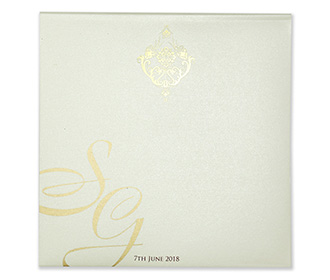 Multifaith Indian wedding invitation in Ivory with decorative pearls
