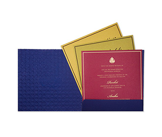 Multifaith Indian wedding invitation in Royal blue and golden