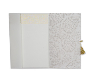 Multifaith Indian wedding invite in Ivory with a paisley design